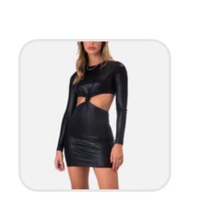 Black Shiny Mini Cutout dress